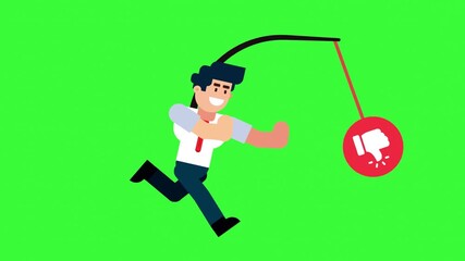 Animated Character Chasing Dislike Button for Social Media Concept - Powered by Adobe