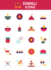 set of diwali icons, india traditional festival