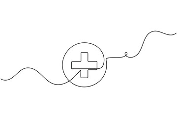 Obraz premium Medical cross and heartbeat continuous line drawing healthcare concept minimalist design