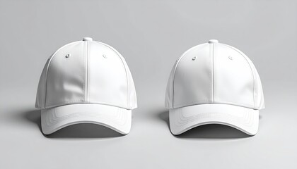 Two Blank White Baseball Caps Apparel Mockup Studio Shot.
