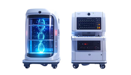Fototapeta premium Futuristic DNA Sequencing Equipment and Modern Laboratory Sequencer, isolated on transparent background