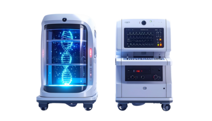  Futuristic DNA Sequencing Equipment and Modern Laboratory Sequencer, isolated on transparent background