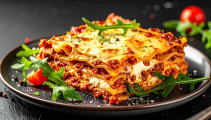 Delicious layered Italian lasagna with rich meat sauce and melted cheese.
