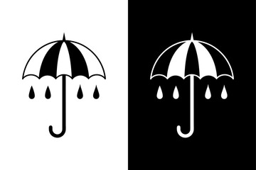 Umbrella Rain Icon on Black and White Background.