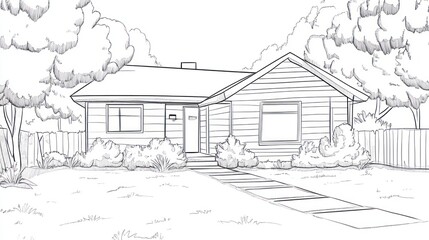 Obraz premium House drawing illustration of a modern suburban home