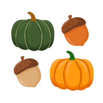 Pumpkin and acron set. Fall season illustration theme. Can be used for wallpaper, sticker and autumn element