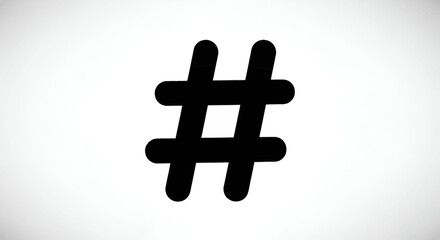 A simple rendering of a black hashtag symbol on a clean white background graphic element for