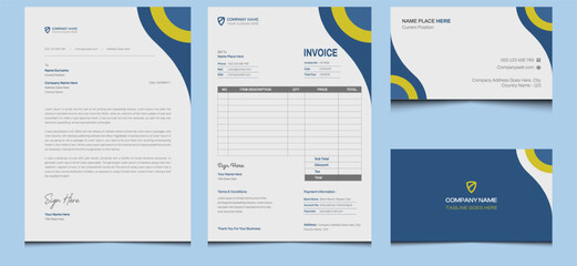 Simple clean blue creative minimalist elegant editable modern corporate company style office letterhead invoice business card brand branding identity stationery design template..