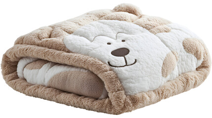 Baby Blanket Soft Plush with Adorable Dog Applique Cream and Beige Colors Rolled Up Comfortable Warm Security for Infant Nursery Decor Children's Gift Idea Cute Cozy Lightweight Absorbent Portable