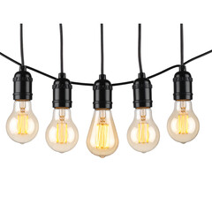 Decorative Hanging String Lights with Bulbs Isolated on White PNG Cutout