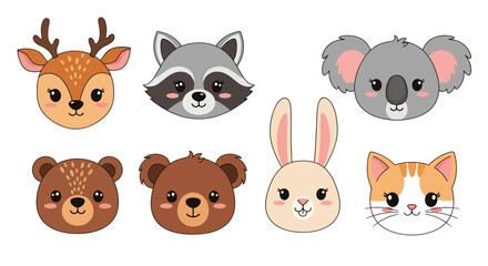 Fototapeta premium Charming collection of whimsical animal faces for delightful designs and illustrations