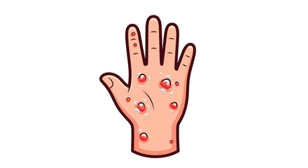 Hand affected by vesicular rash condition dermatological skin issue with inflammation problem