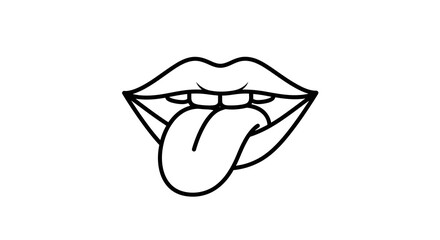 Minimalistic line art of a mouth with tongue sticking out for design and art projects