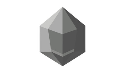 Gray geometric crystal shape with sharp edges and flat facets