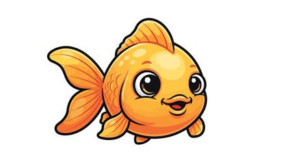 Delightful cartoon goldfish character radiating joy and whimsical charm over white