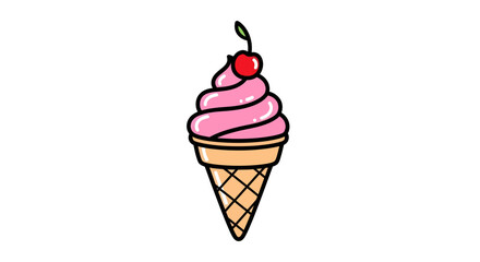 Delightful strawberry swirl ice cream cone with a bright red cherry on top illustration