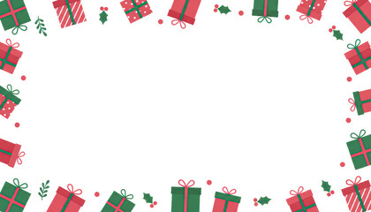Obraz premium A festive border featuring colorful Christmas gifts and holly, perfect for holiday-themed designs and celebrations.