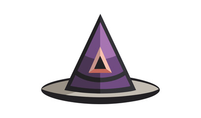 Purple witch hat with triangle symbol on a white background