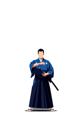 Flat Vector Illustration of Japanese Samurai With Katana