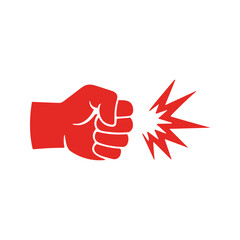 Red fist is depicted punching towards the right, with impact lines to show the force and strength of the punch.