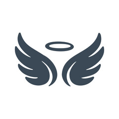 Illustration shows two wings with a halo in the center, implying spirituality, divinity, and holiness in a minimalistic design.