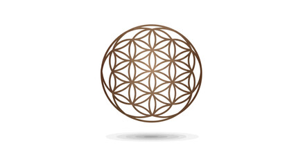 Elegant golden flower of life symbol radiating sacred geometry concept design on white background