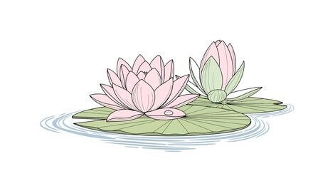 Elegant water lilies illustration floating peacefully in water with delicate pink petals and