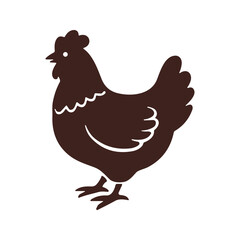 The image features a brown chicken silhouette, which stands on a white background and faces to the left side.