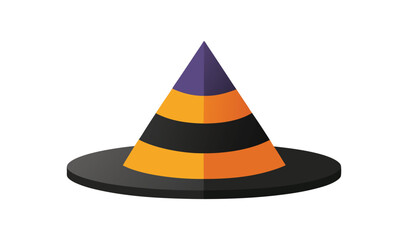 Colorful striped witch hat with purple orange and black bands