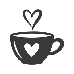 A stylized coffee cup with a heart on it is steaming a heart shape; the image suggests warmth and affection.