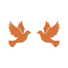 The image features two light brown bird silhouettes that are facing each other with spread wings, suggestive of flight or a greeting.