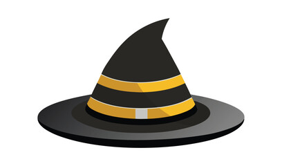 Classic black witch hat with yellow stripes for halloween