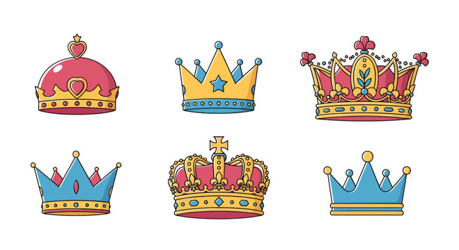 Elegant crowns illustration set featuring diverse royal designs and symbolic ornamentation
