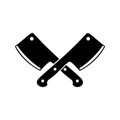This logo design features crossed meat cleavers, which represents butchery, meat processing, and culinary professions in a minimalist style.