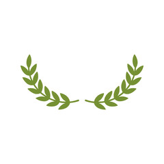 Olive branches in a semi-circle are often associated with peace, victory, and prosperity; the graphic is simple and light green on white.