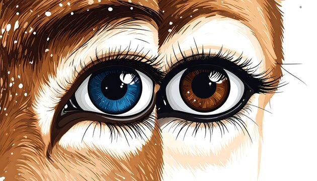 Vector artwork showing two eyes of different colors and a deer-like design