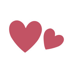 Two hearts, one big and one small, stand side by side and represent relationships and love on a white background.