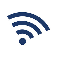 This graphic shows a wifi symbol against a white background and represents wireless internet access and computer connectivity.