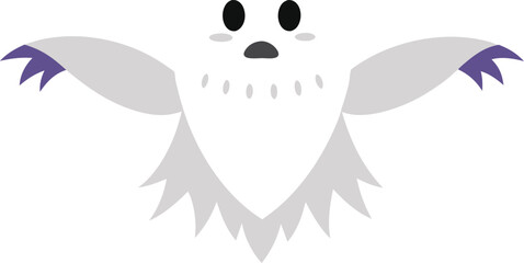 Cute cartoon ghost with open mouth and large eyes on white background