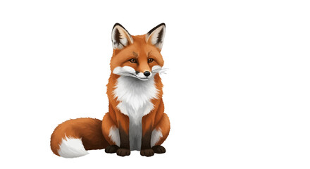 Obraz premium Illustrative portrait of a seated red fox with a fluffy tail on a bright white background