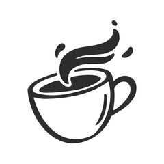 An illustration shows a simple silhouette of a white cup with dark liquid and steam coming out of it, indicating heat