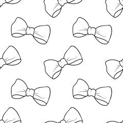 Seamless pattern with black contour bow ties on a white background. Vector illustration for wrapping paper