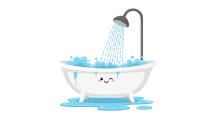  Whimsical bathtub character soaking in bubbles with a playful shower head scene illustration