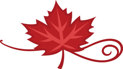 Red maple leaf with decorative swirl accent