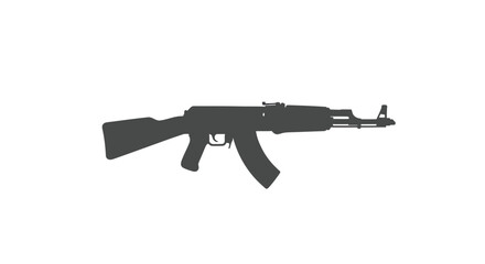 Monochrome silhouette depicting an automatic assault weapon, a somber emblem of conflict and design