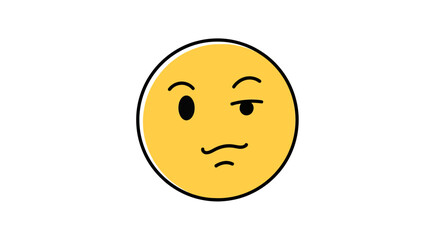 Fototapeta premium Yellow suspicious face emoji with raised eyebrow expression and inquisitive look vector illustration
