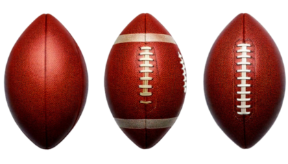 Set of Three Leather American Football Variations, isolated on transparent background PNG
