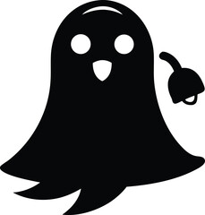 Cute black ghost character with a bell on a stick