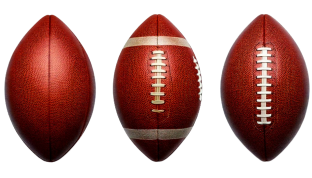 Set of Three Leather American Football Variations, isolated on transparent background PNG - Powered by Adobe