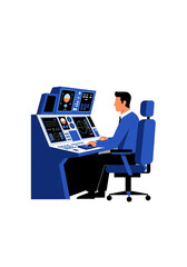 Flat Vector Illustration of Man Operating Complex Console